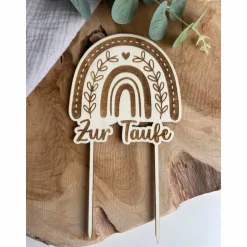 Caketopper zur Taufe Regenbogen / Kuchendekoration mit Herz / Cake Topper Taufe