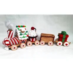Candy-Weihnachtszug gehäkelt – Lokomotive mit Beleuchtung & Geschenkfach, Adventskalender Deko