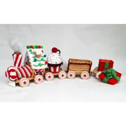 Candy-Weihnachtszug gehäkelt – Lokomotive mit Beleuchtung & Geschenkfach, Adventskalender Deko