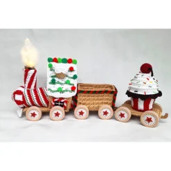 Candy-Weihnachtszug gehäkelt – Lokomotive mit Beleuchtung & Geschenkfach, Adventskalender Deko