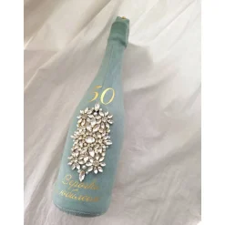 Champagnerflaschenhülle aus Samt mit Kristalle grün Personalisierbares Geschenk für Geburtstag, Hochz