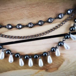 Charivari , Kette, Ohrringe fürs Dirndl, Dirnd- Schmuck, Hämatit und Perlen