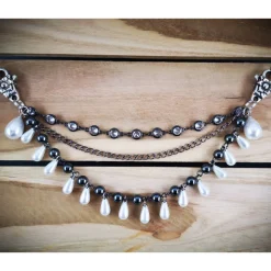 Charivari , Kette, Ohrringe fürs Dirndl, Dirnd- Schmuck, Hämatit und Perlen