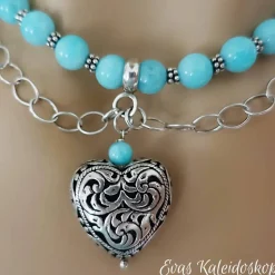 Charivari für den Hals - aufwändige Trachtenkette aus Amazonit und Silber