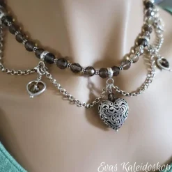 Charivari für den Hals - aufwändige Trachtenkette aus Rauchquarz und Silber