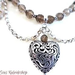 Charivari für den Hals - aufwändige Trachtenkette aus Rauchquarz und Silber