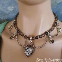 Charivari für den Hals - aufwändige Trachtenkette aus Rauchquarz und Silber