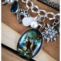 Charivari Kette fürs Dirndl,  Dirnd- Schmuck, Accessoire, Fest ,Trachten, Hochzeit, weiß-smaragd