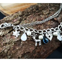 Charivari Kette fürs Dirndl,  Dirnd- Schmuck, Accessoire, Fest ,Trachten, Hochzeit, weiß-smaragd