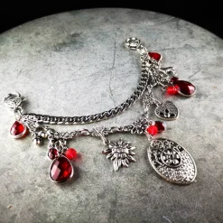 Charivari Kette fürs Dirndl,  Dirnd- Schmuck, Accessoire, Fest ,Trachten, Hochzeit, silber-rot