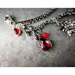 Charivari Kette fürs Dirndl,  Dirnd- Schmuck, Accessoire, Fest ,Trachten, Hochzeit, silber-rot