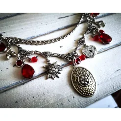 Charivari Kette fürs Dirndl,  Dirnd- Schmuck, Accessoire, Fest ,Trachten, Hochzeit, silber-rot