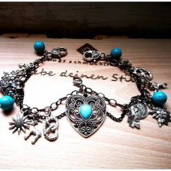 Charivari Kette fürs Dirndl,  Dirnd- Schmuck, Accessoire, Fest ,Trachten, Hochzeit, silber-türkis