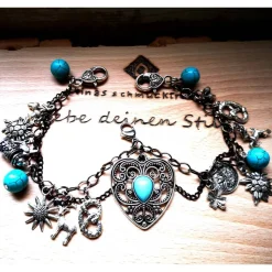 Charivari Kette fürs Dirndl,  Dirnd- Schmuck, Accessoire, Fest ,Trachten, Hochzeit, silber-türkis