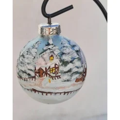 Christbaumkugel/ Weihnachtskugel aus Glas 8cm mit wunderschönem winterlichen Motiv