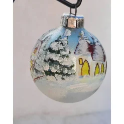 Christbaumkugel/ Weihnachtskugel aus Glas 8cm mit wunderschönem winterlichen Motiv