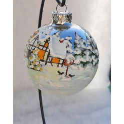 Christbaumkugel/ Weihnachtskugel aus Glas 8cm mit wunderschönem winterlichem Landschaftsmotiv