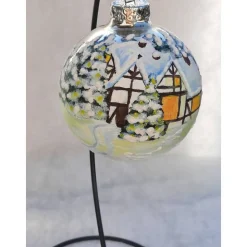 Christbaumkugel/ Weihnachtskugel aus Glas 8cm mit wunderschönem winterlichem Landschaftsmotiv