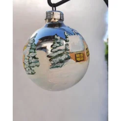 Christbaumkugel/ Weihnachtskugel aus Glas 8cm mit wunderschönem winterlichen Motiv