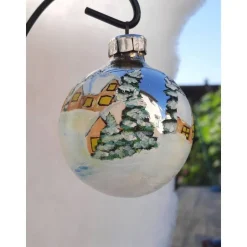 Christbaumkugel/ Weihnachtskugel aus Glas 8cm mit wunderschönem winterlichen Motiv