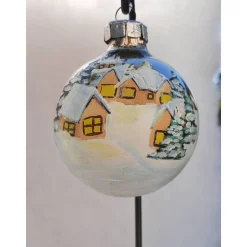 Christbaumkugel/ Weihnachtskugel aus Glas 8cm mit wunderschönem winterlichen Motiv