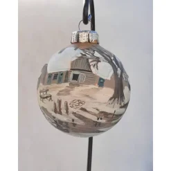 Christbaumkugel/ Weihnachtskugel aus Glas 6cm mit wunderschönem winterlichen Landschaftsmotiv