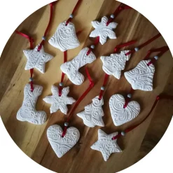 Christbaumschmuck 12 Anhänger Weihnachten | weiß rot grau | 5 -5,5 cm