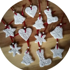 Christbaumschmuck 12 Anhänger Weihnachten | weiß rot | 5 -5,5 cm