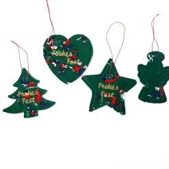 Christbaumschmuck 4er Set, Geschenkanhänger bestickt
