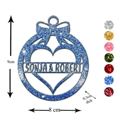 Christbaumschmuck Personalisierbar - glitzer Weihnachtsschmuck mit Namen aus Acrylglas - Christbaumkugeln - Herz