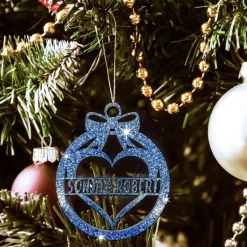 Christbaumschmuck Personalisierbar - glitzer Weihnachtsschmuck mit Namen aus Acrylglas - Christbaumkugeln - Herz