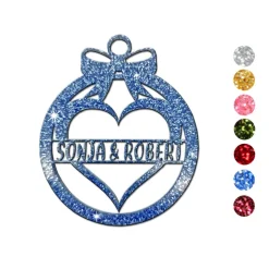 Christbaumschmuck Personalisierbar - glitzer Weihnachtsschmuck mit Namen aus Acrylglas - Christbaumkugeln - Herz