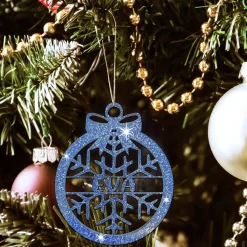 Christbaumschmuck Personalisierbar - glitzer Weihnachtsschmuck mit Namen aus Acrylglas - Christbaumkugeln - Schneeflocke
