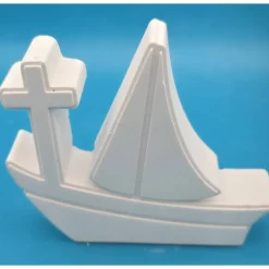 Christliches Schiff aus Raysin in Pastell – Maritime Tischdeko handgemacht für Taufe, Konfirmation und Kommunion