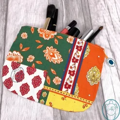 Clutch, flache Kosmetiktasche, Täschchen, Patchwork