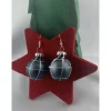 3cm grau-blau matte Weihnachtskugel-Ohrringe, kariert * Weihnachtsohrringe * Christbaumkugelohrringe