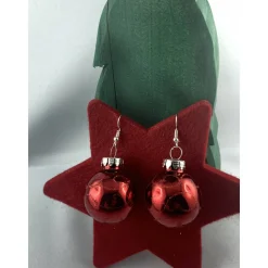 3cm rote glänzende Weihnachtskugel-Ohrringe 