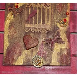 Collage Acrylbild BIRDCAGE im angesagten Shabby Stil  auf einem Holzobjekt gestaltet Steampunk Malerei Holzbild
