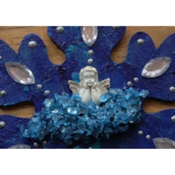 Collage BLAUER ENGELSZAUBER Schutzengel Wanddeko  auf einer Holz-Schneeflocke  Türdeko Anhänger Engel Handarbeit