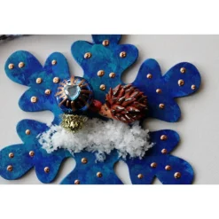 Collage BLAUER IGELZAUBER Wandbild Wanddeko Herbstdeko Schneeflocke Wandhänger Türdeko Anhänger Igel Handarbeit