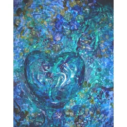 Collage DEEP BLUE HEART auf einem Keilrahmen Geschenk zum Valentinstag Muttertag Hochzeitstag Acrylmalerei Herzbild