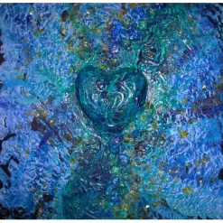 Collage DEEP BLUE HEART auf einem Keilrahmen Geschenk zum Valentinstag Muttertag Hochzeitstag Acrylmalerei Herzbild