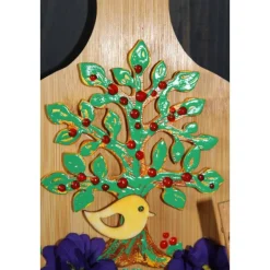 Collage Geldgeschenk zum Muttertag  BAUM & LEITERWAGERL, abstrakt gestaltet auf einem Bambus-Brettchen Wandbild