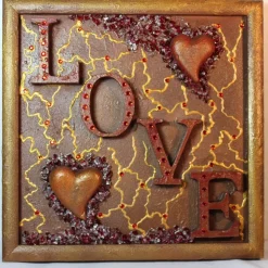 Collage LOVE handgefertigt Acrylbild Malerei Herzbild Shabby Style Vintage Geschenk Muttertag Valentinstag Weihnachten