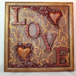 Collage LOVE handgefertigt Acrylbild Malerei Herzbild Shabby Style Vintage Geschenk Muttertag Valentinstag Weihnachten