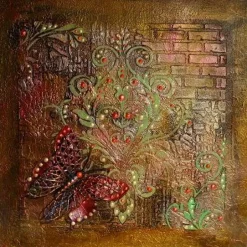 Collage SCHMETTERLING Acrylbild Malerei mit Acrylfarben in dunklen Farben