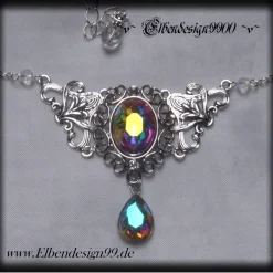 Collier mit irisierenden Strasssteinen als Brautgeschenk, für Brautjunfern, Halskette mit großem Cabochon, Choker