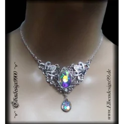 Collier mit irisierenden Strasssteinen als Brautgeschenk, für Brautjunfern, Halskette mit großem Cabochon, Choker