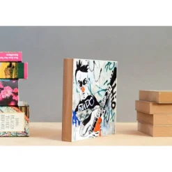 Comic Clown mit Gitarre handmade Foto auf Holz 13x13 Graffiti Holzbild Wandbild Holzdeko Dekoration Geschenk für ihn Geschenkidee