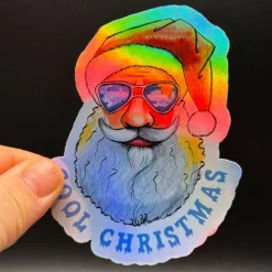 Cool Christmas holografischer Vinylsticker Motiv Santa mit Sonnenbrille | handgemachter Weihnachtsaufkleber